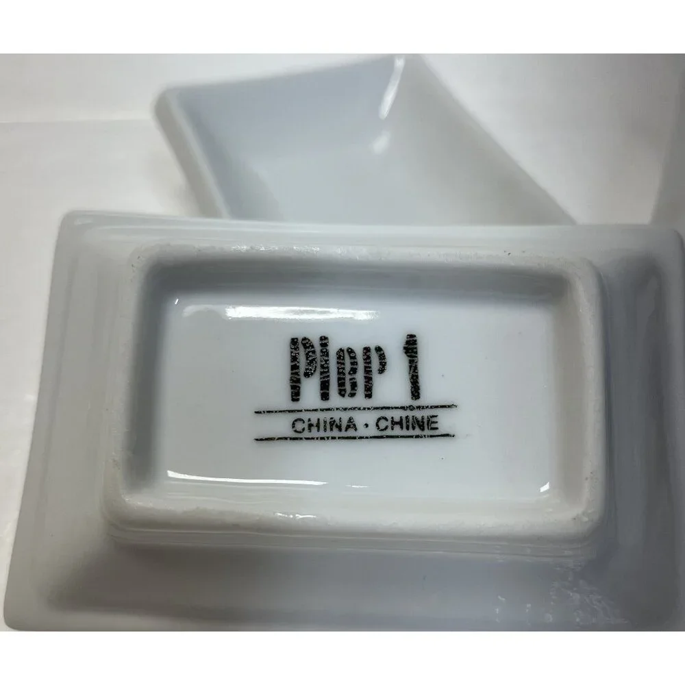 Set Of 3 Pier 1 China White‎ Porcelain Rectangular Sushi Dishes +1 Non authentic
